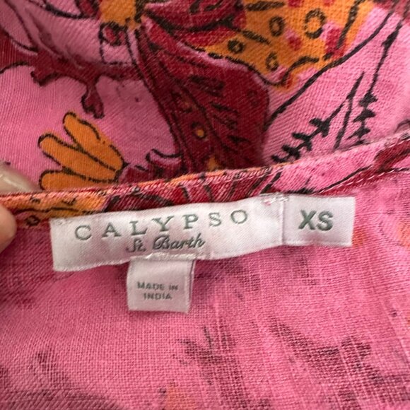 Calypso Pink Floral Cap Sleeve Dress Tassel Pink Butterfly Print Airy Sz XS - Picture 10 of 10